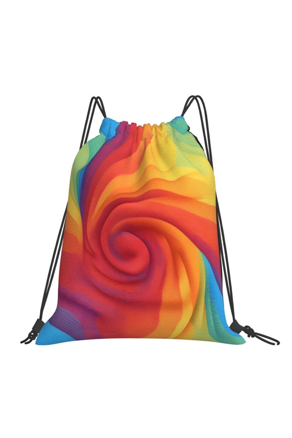 Leisure Draw String Mouth Backpack 16 X 14 Woven Band Durable Not Easy To Fall Off In Travel Portable Draw String Design Red Tie Dye Background Rainbow Colors (2)