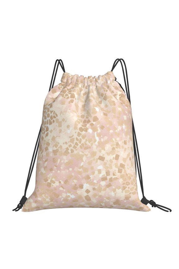 Leisure Draw String Mouth Backpack 16 X 14 Woven Band Durable Not Easy To Fall Off In Travel Portable Draw String Design Rose Gold Foil Leopard Print_12