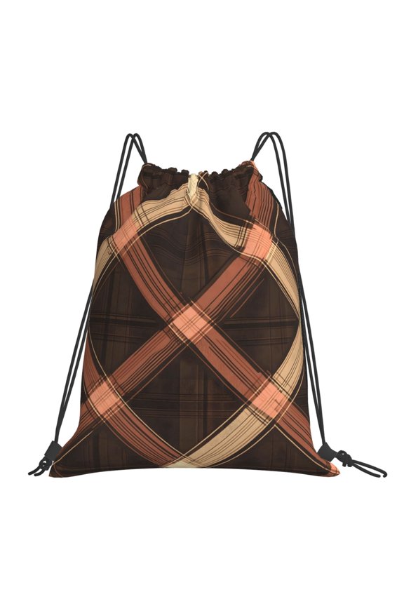 Leisure Draw String Mouth Backpack 16 X 14 Woven Band Durable Not Easy To Fall Off In Travel Portable Draw String Design Rosybrown Buffalo Plaid Check Tartan Scotland_3