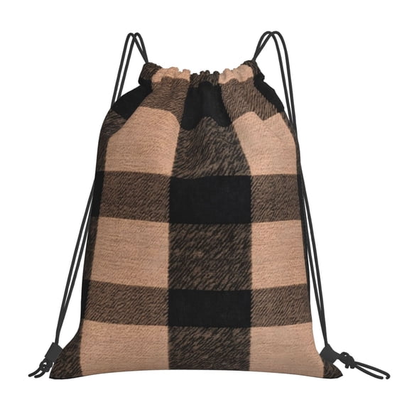 Leisure Draw String Mouth Backpack 16 X 14 Woven Band Durable Not Easy To Fall Off In Travel Portable Draw String Design Saddlebrown Buffalo Plaid Check Tartan Scotland_1