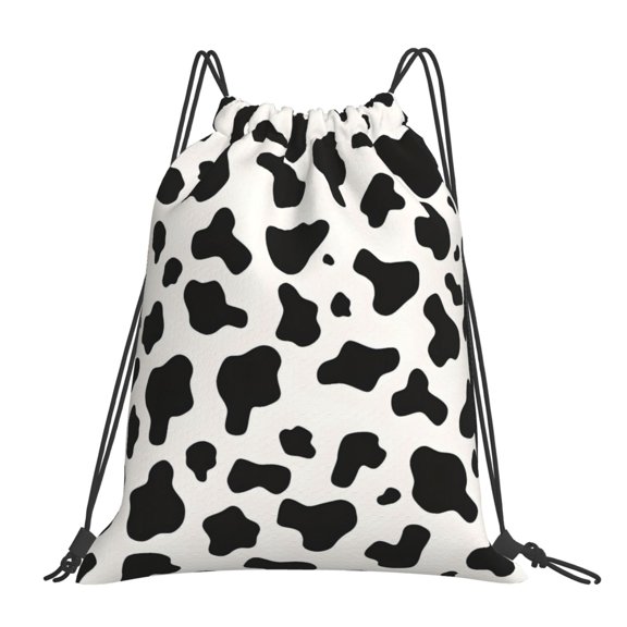 Leisure Draw String Mouth Backpack 16 X 14 Woven Band Durable Not Easy To Fall Off In Travel Portable Draw String Design Simple Cow Print Pattern, Vector Art Style_1