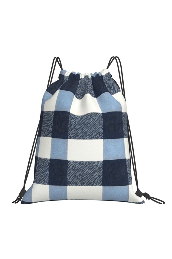 Leisure Draw String Mouth Backpack 16 X 14 Woven Band Durable Not Easy To Fall Off In Travel Portable Draw String Design Slateblue Buffalo Plaid Check Tartan Scotland_2