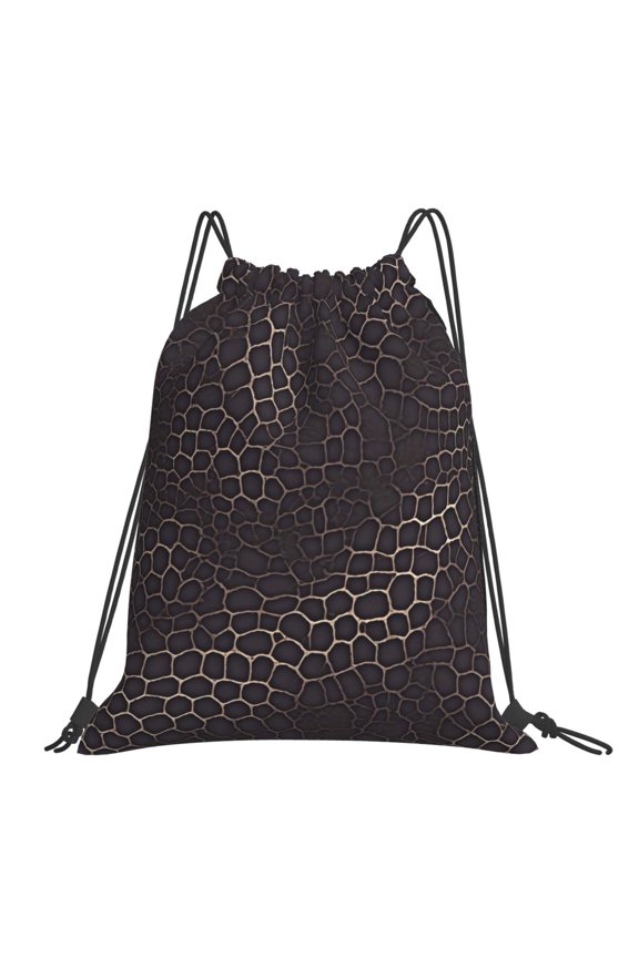 Leisure Draw String Mouth Backpack 16 X 14 Woven Band Durable Not Easy To Fall Off In Travel Portable Draw String Design Snake Skin Print Style Darkgray_4