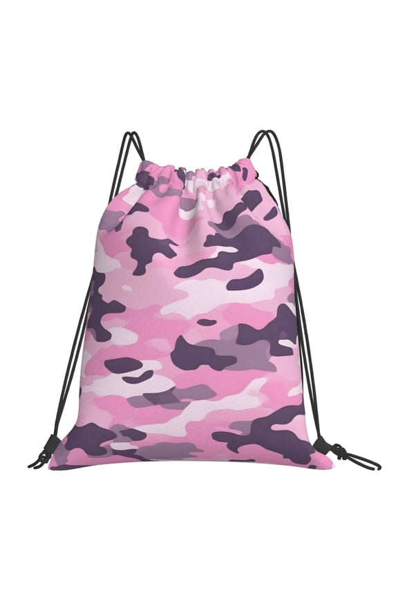 Leisure Draw String Mouth Backpack 16 X 14 Woven Band Durable Not Easy To Fall Off In Travel Portable Draw String Design Texture Military Camouflage Pattern Abstract Pink_3