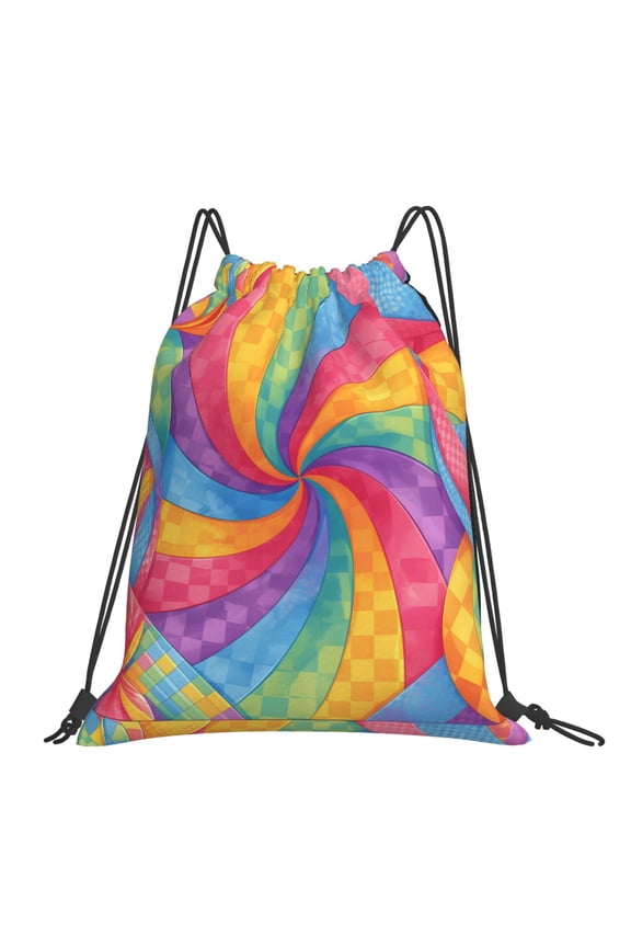 Leisure Draw String Mouth Backpack 16 X 14 Woven Band Durable Not Easy To Fall Off In Travel Portable Draw String Design Tie-Dye Pattern Rainbow Colors