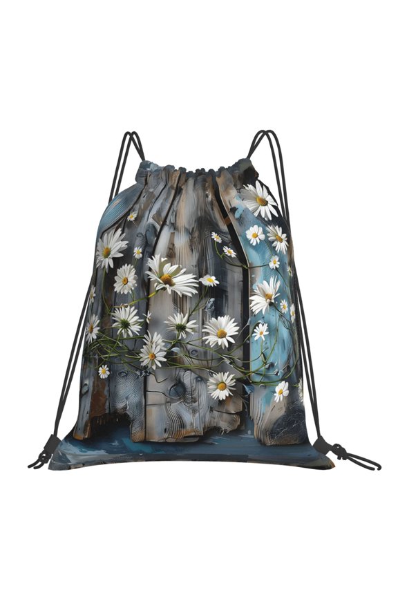 Leisure Draw String Mouth Backpack 16 X 14 Woven Band Durable Not Easy To Fall Off In Travel Portable Draw String Design Turquoise Wood Farmhouse Sunflowers (2)