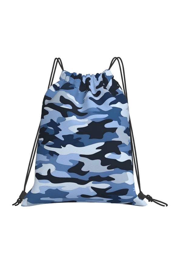 Leisure Draw String Mouth Backpack 16 X 14 Woven Band Durable Not Easy To Fall Off In Travel Portable Draw String Design Vector Camouflage Pattern Blue_4