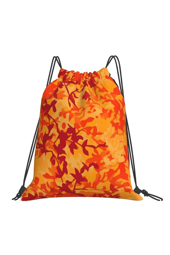 Leisure Draw String Mouth Backpack 16 X 14 Woven Band Durable Not Easy To Fall Off In Travel Portable Draw String Design Vector Camouflage Pattern Orange Red_3