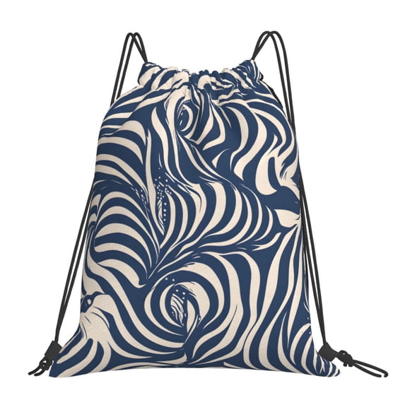 Leisure Draw String Mouth Backpack 16 X 14 Woven Band Durable Not Easy To Fall Off In Travel Portable Draw String Design Zebra Print Style Steelblue_3
