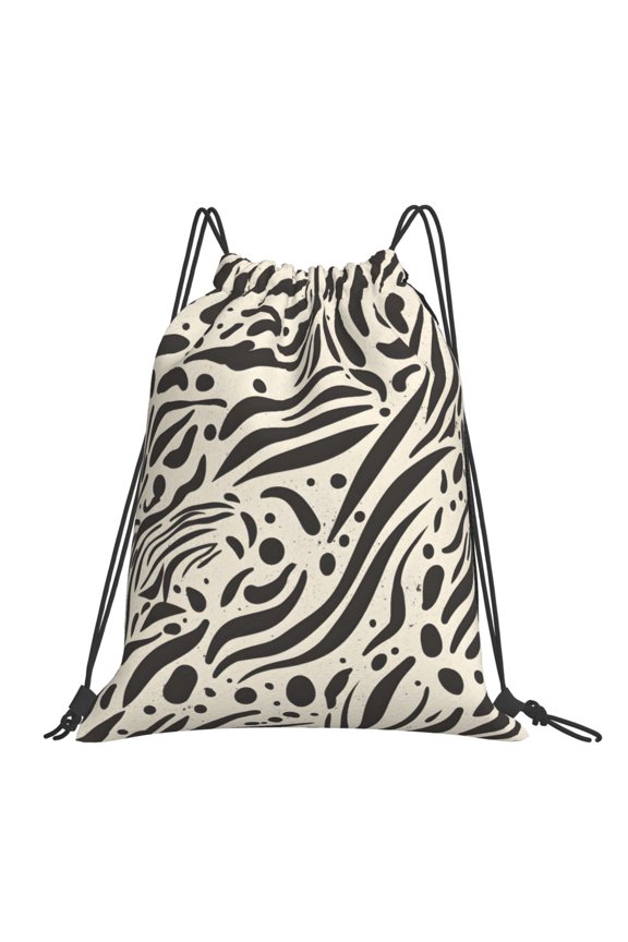 Leisure Draw String Mouth Backpack 16 X 14 Woven Band Durable Not Easy To Fall Off In Travel Portable Draw String Design Zebra Skin Print Style Saddlebrown_1