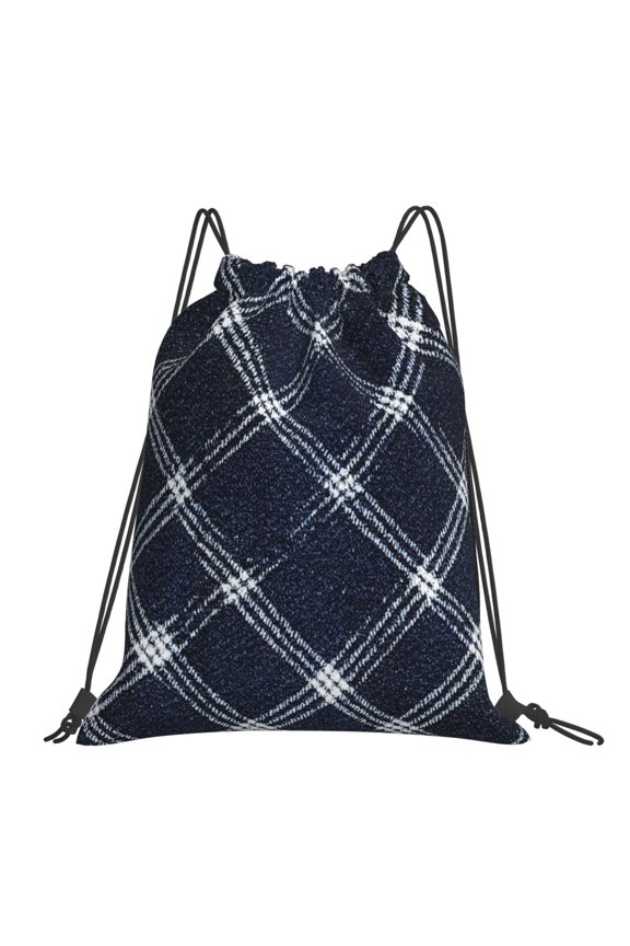 Leisure Draw String Mouth Backpack 16 X 14 Woven Band Durable Not Easy To Fall Off In Travel Portable Draw String Design Argyle Plaid Blue_1