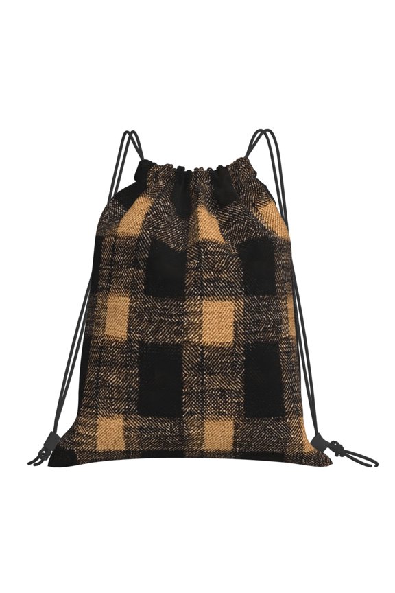 Leisure Draw String Mouth Backpack 16 X 14 Woven Band Durable Not Easy To Fall Off In Travel Portable Draw String Design Argyle Plaid Brown_17043_1