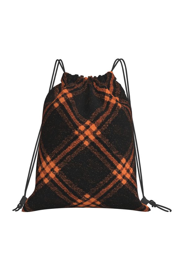 Leisure Draw String Mouth Backpack 16 X 14 Woven Band Durable Not Easy To Fall Off In Travel Portable Draw String Design Argyle Plaid Darkorange_1