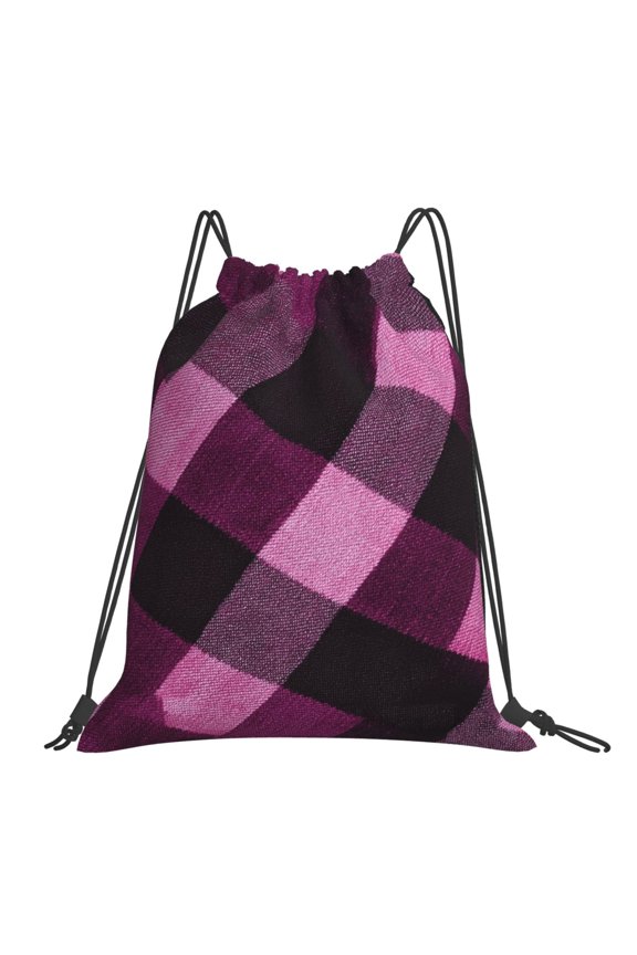 Leisure Draw String Mouth Backpack 16 X 14 Woven Band Durable Not Easy To Fall Off In Travel Portable Draw String Design Argyle Plaid Darkorchid_1
