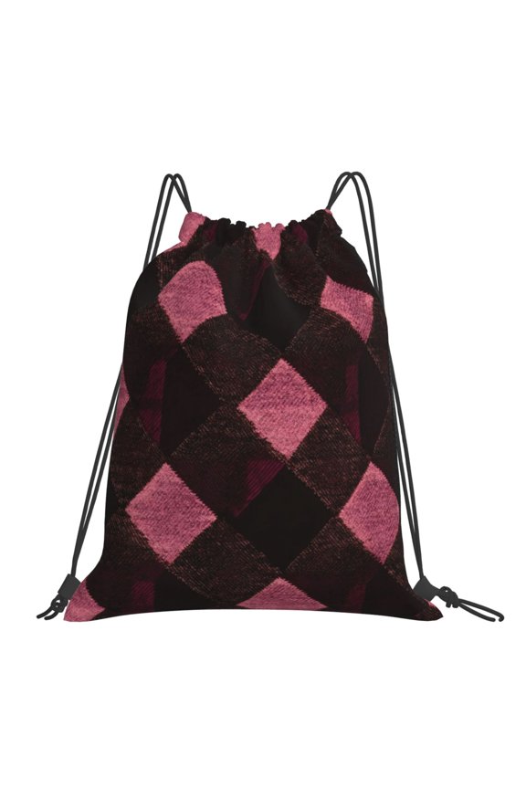 Leisure Draw String Mouth Backpack 16 X 14 Woven Band Durable Not Easy To Fall Off In Travel Portable Draw String Design Argyle Plaid Darkorchid_2