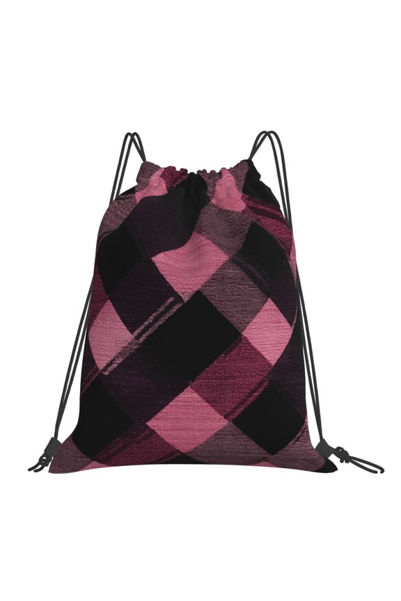 Leisure Draw String Mouth Backpack 16 X 14 Woven Band Durable Not Easy To Fall Off In Travel Portable Draw String Design Argyle Plaid Darkorchid_3