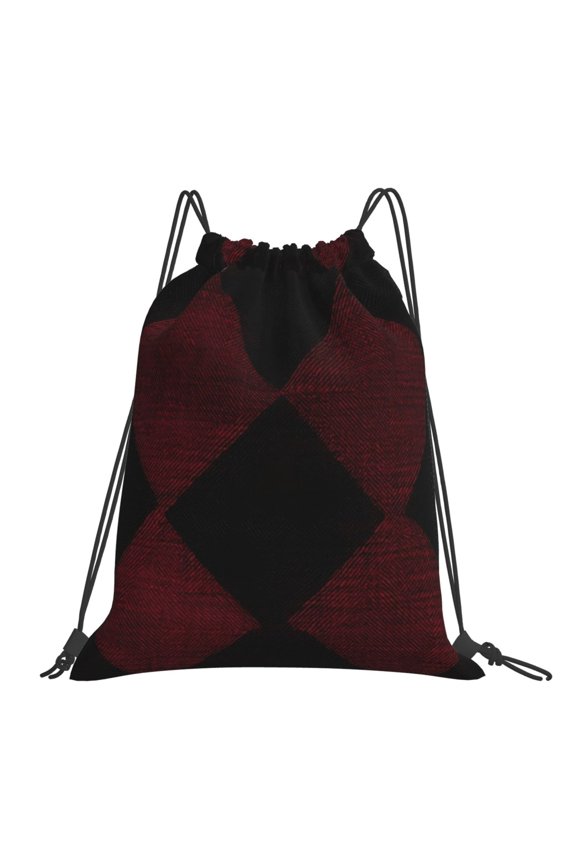 Leisure Draw String Mouth Backpack 16 X 14 Woven Band Durable Not Easy To Fall Off In Travel Portable Draw String Design Argyle Plaid Darkred_3
