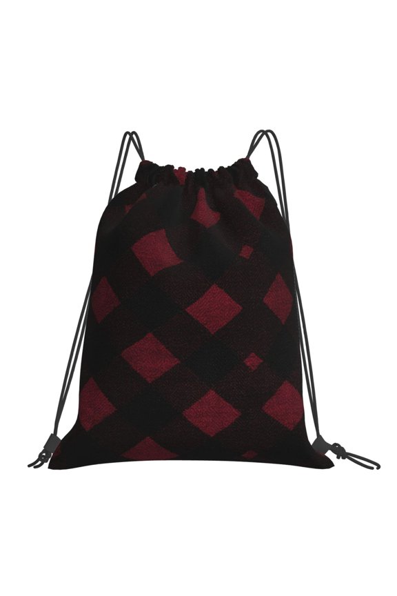 Leisure Draw String Mouth Backpack 16 X 14 Woven Band Durable Not Easy To Fall Off In Travel Portable Draw String Design Argyle Plaid Darkred_4