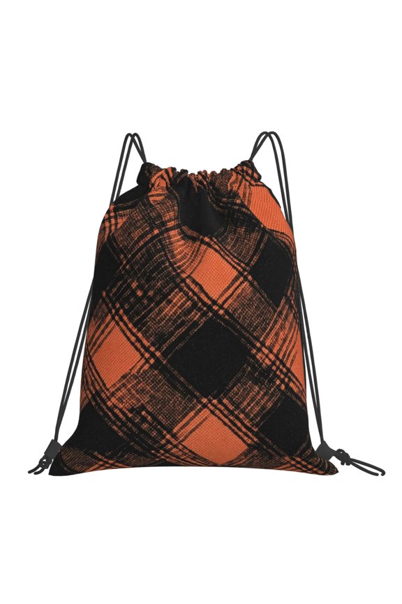 Leisure Draw String Mouth Backpack 16 X 14 Woven Band Durable Not Easy To Fall Off In Travel Portable Draw String Design Argyle Plaid Darksalmon_1