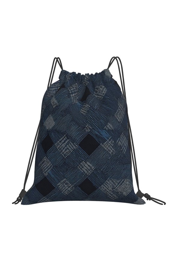 Leisure Draw String Mouth Backpack 16 X 14 Woven Band Durable Not Easy To Fall Off In Travel Portable Draw String Design Argyle Plaid Darkslateblue_1