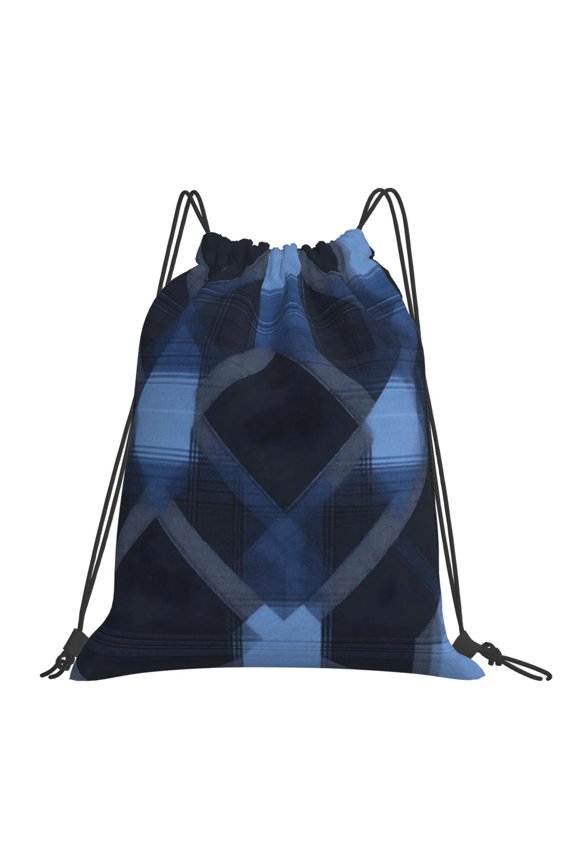 Leisure Draw String Mouth Backpack 16 X 14 Woven Band Durable Not Easy To Fall Off In Travel Portable Draw String Design Argyle Plaid Darkslateblue_2