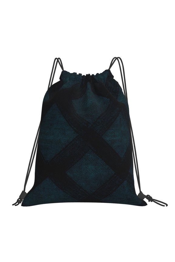 Leisure Draw String Mouth Backpack 16 X 14 Woven Band Durable Not Easy To Fall Off In Travel Portable Draw String Design Argyle Plaid Darkturquoise_1