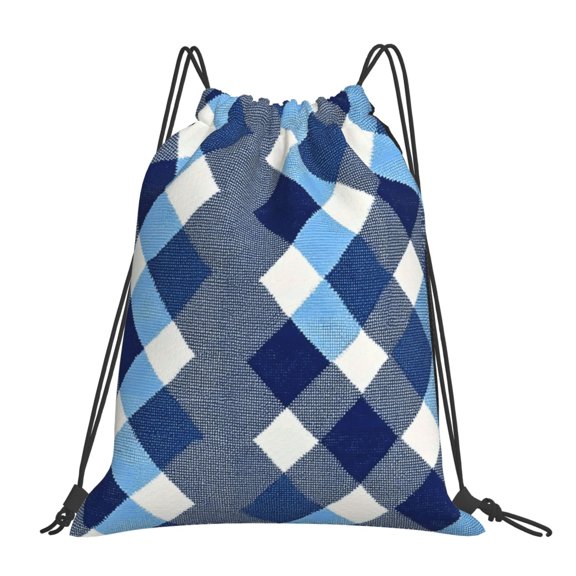 Leisure Draw String Mouth Backpack 16 X 14 Woven Band Durable Not Easy To Fall Off In Travel Portable Draw String Design Argyle Plaid Deepskyblue_1