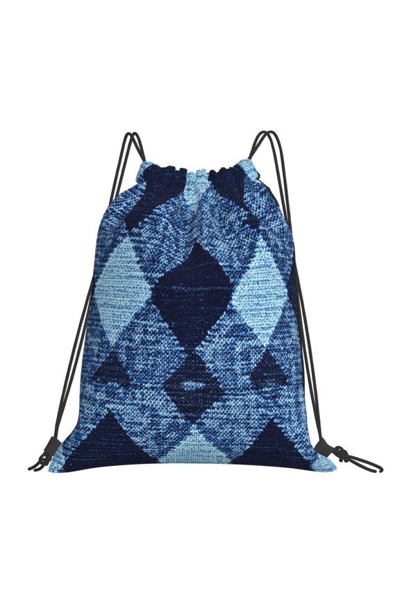 Leisure Draw String Mouth Backpack 16 X 14 Woven Band Durable Not Easy To Fall Off In Travel Portable Draw String Design Argyle Plaid Deepskyblue_2