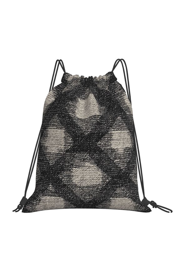 Leisure Draw String Mouth Backpack 16 X 14 Woven Band Durable Not Easy To Fall Off In Travel Portable Draw String Design Argyle Plaid Dimgray_40978_4