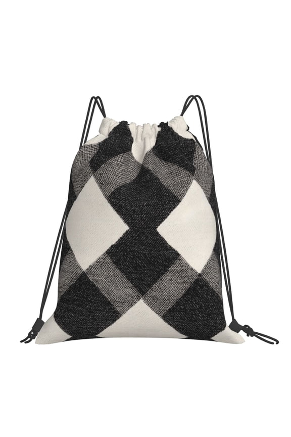 Leisure Draw String Mouth Backpack 16 X 14 Woven Band Durable Not Easy To Fall Off In Travel Portable Draw String Design Argyle Plaid Dimgray_4