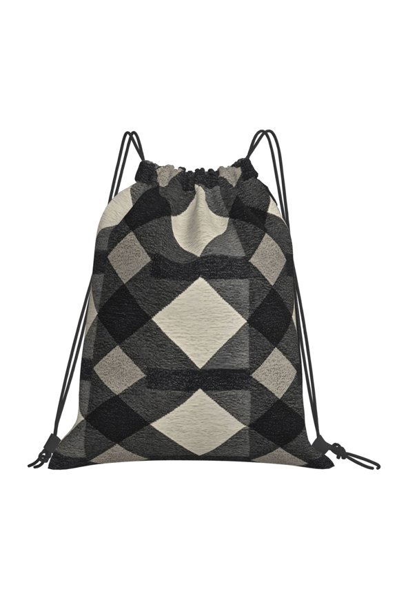 Leisure Draw String Mouth Backpack 16 X 14 Woven Band Durable Not Easy To Fall Off In Travel Portable Draw String Design Argyle Plaid Dimgray_95746_1
