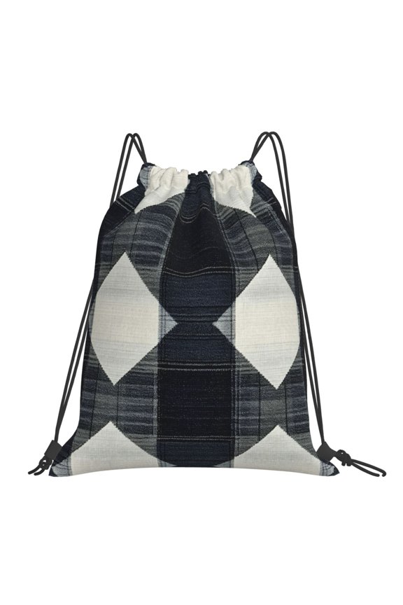 Leisure Draw String Mouth Backpack 16 X 14 Woven Band Durable Not Easy To Fall Off In Travel Portable Draw String Design Argyle Plaid Dimgray_95746_2