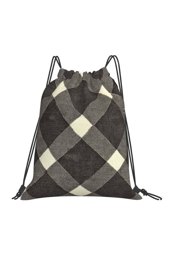 Leisure Draw String Mouth Backpack 16 X 14 Woven Band Durable Not Easy To Fall Off In Travel Portable Draw String Design Argyle Plaid Dimgray_95746_3