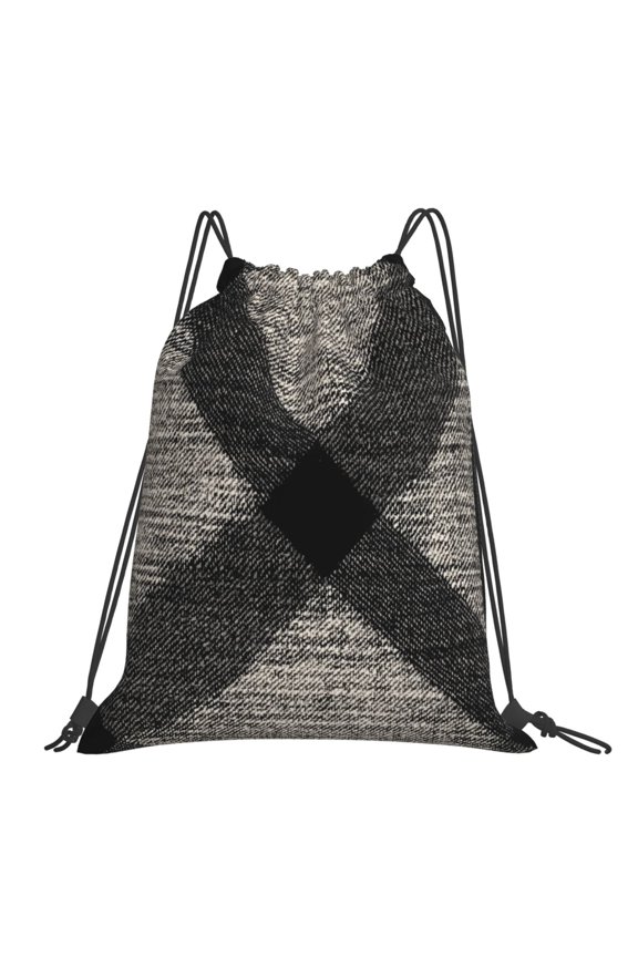 Leisure Draw String Mouth Backpack 16 X 14 Woven Band Durable Not Easy To Fall Off In Travel Portable Draw String Design Argyle Plaid Dimgray_95746_4