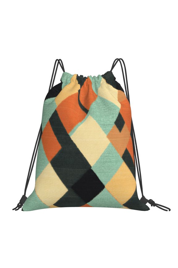 Leisure Draw String Mouth Backpack 16 X 14 Woven Band Durable Not Easy To Fall Off In Travel Portable Draw String Design Argyle Plaid Lightcoral_3
