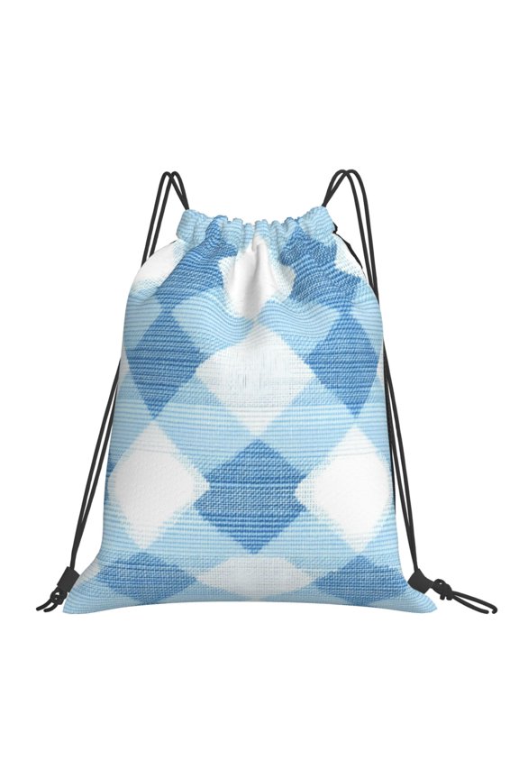 Leisure Draw String Mouth Backpack 16 X 14 Woven Band Durable Not Easy To Fall Off In Travel Portable Draw String Design Argyle Plaid Lightskyblue_1
