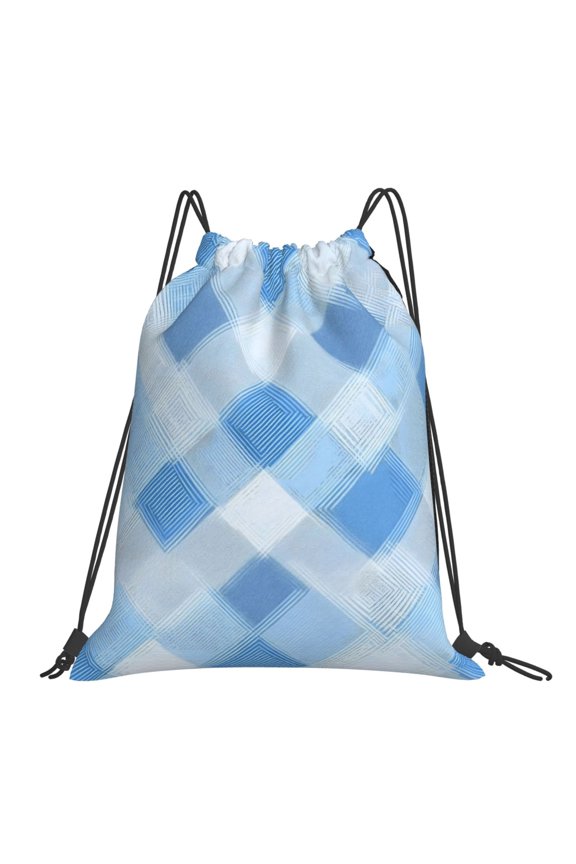 Leisure Draw String Mouth Backpack 16 X 14 Woven Band Durable Not Easy To Fall Off In Travel Portable Draw String Design Argyle Plaid Lightskyblue_3