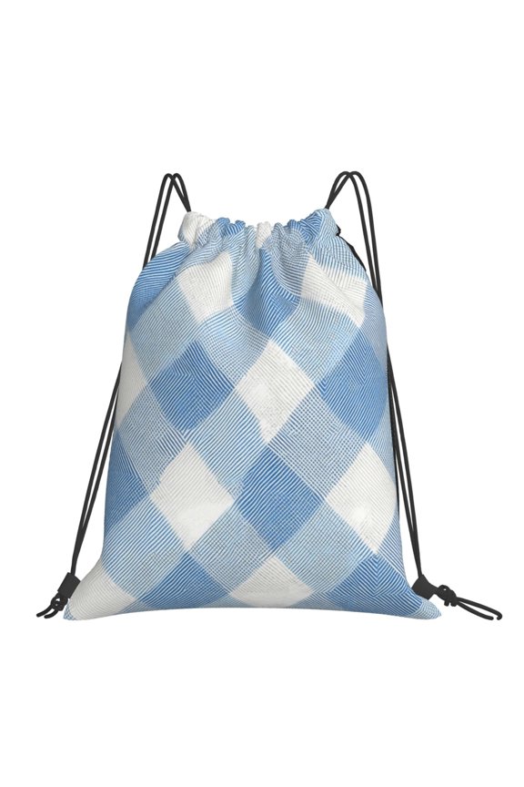 Leisure Draw String Mouth Backpack 16 X 14 Woven Band Durable Not Easy To Fall Off In Travel Portable Draw String Design Argyle Plaid Lightskyblue_4