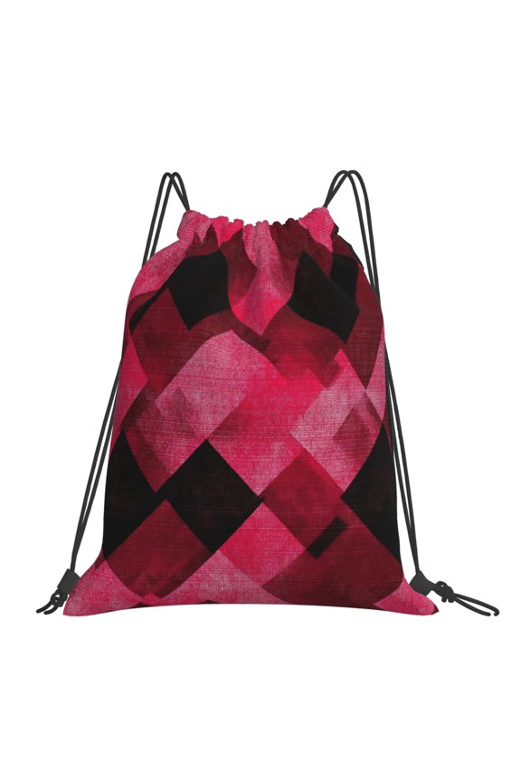 Leisure Draw String Mouth Backpack 16 X 14 Woven Band Durable Not Easy To Fall Off In Travel Portable Draw String Design Argyle Plaid Magenta_1