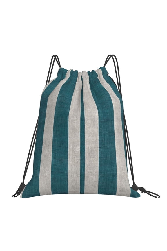 Leisure Draw String Mouth Backpack 16 X 14 Woven Band Durable Not Easy To Fall Off In Travel Portable Draw String Design Cyan Stripe_2