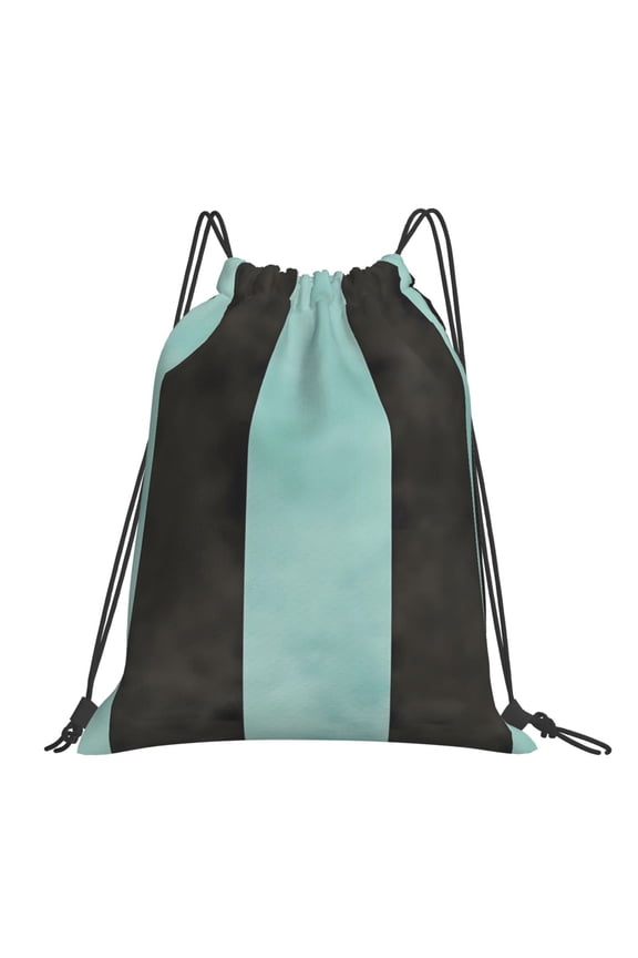 Leisure Draw String Mouth Backpack 16 X 14 Woven Band Durable Not Easy To Fall Off In Travel Portable Draw String Design Cyan Stripe_3
