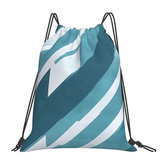 Leisure Draw String Mouth Backpack 16 X 14 Woven Band Durable Not Easy To Fall Off In Travel Portable Draw String Design Cyan Stripe_4