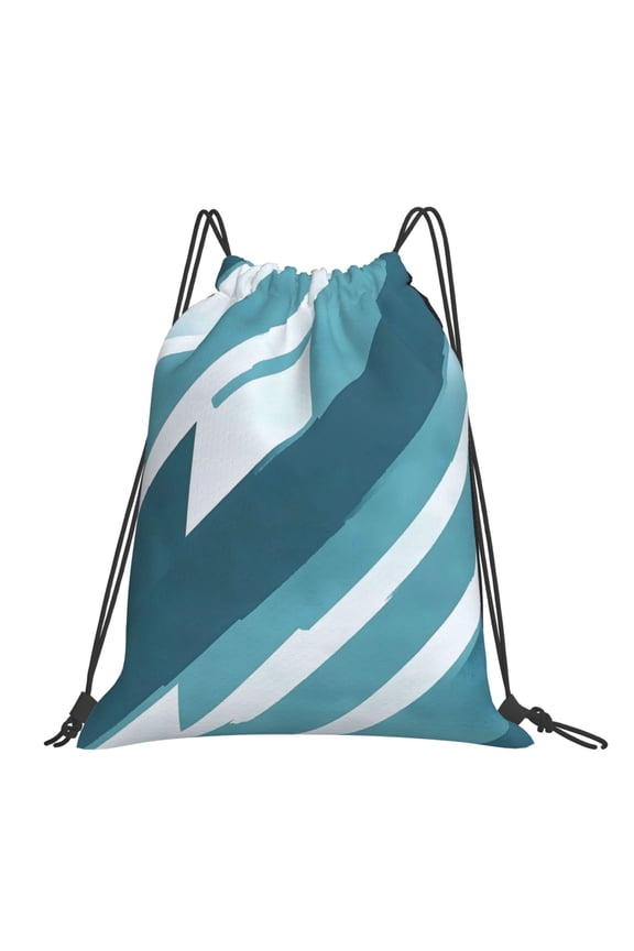 Leisure Draw String Mouth Backpack 16 X 14 Woven Band Durable Not Easy To Fall Off In Travel Portable Draw String Design Cyan Stripe_4