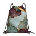 thumbnail image 1 of Leisure Draw String Mouth Backpack 16 X 14 Woven Band Durable Not Easy To Fall Off In Travel Portable Draw String Design Green And Brown Gold Marble, 1 of 8