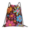 thumbnail image 1 of Leisure Draw String Mouth Backpack 16 X 14 Woven Band Durable Not Easy To Fall Off In Travel Portable Draw String Design Groovy Flowers (6), 1 of 8