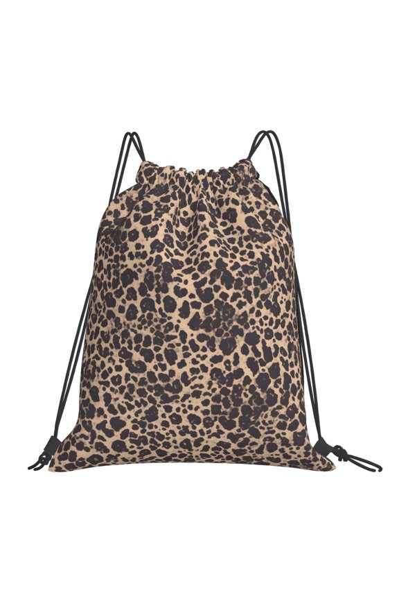 Leisure Draw String Mouth Backpack 16 X 14 Woven Band Durable Not Easy To Fall Off In Travel Portable Draw String Design Leopard-5