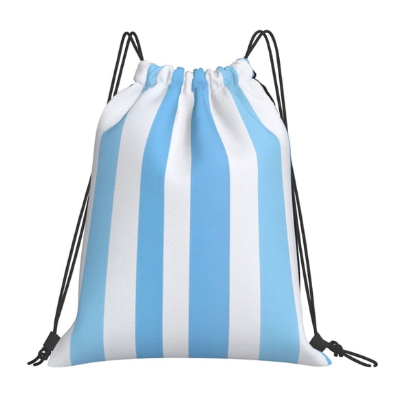 Leisure Draw String Mouth Backpack 16 X 14 Woven Band Durable Not Easy To Fall Off In Travel Portable Draw String Design Light Blue Stripe_2