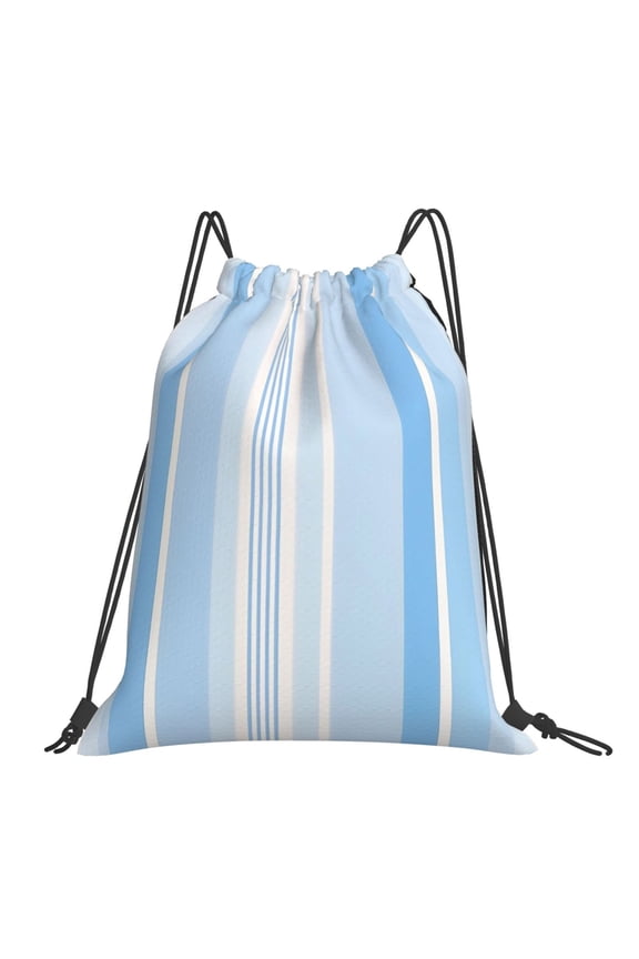Leisure Draw String Mouth Backpack 16 X 14 Woven Band Durable Not Easy To Fall Off In Travel Portable Draw String Design Light Blue Stripe_3