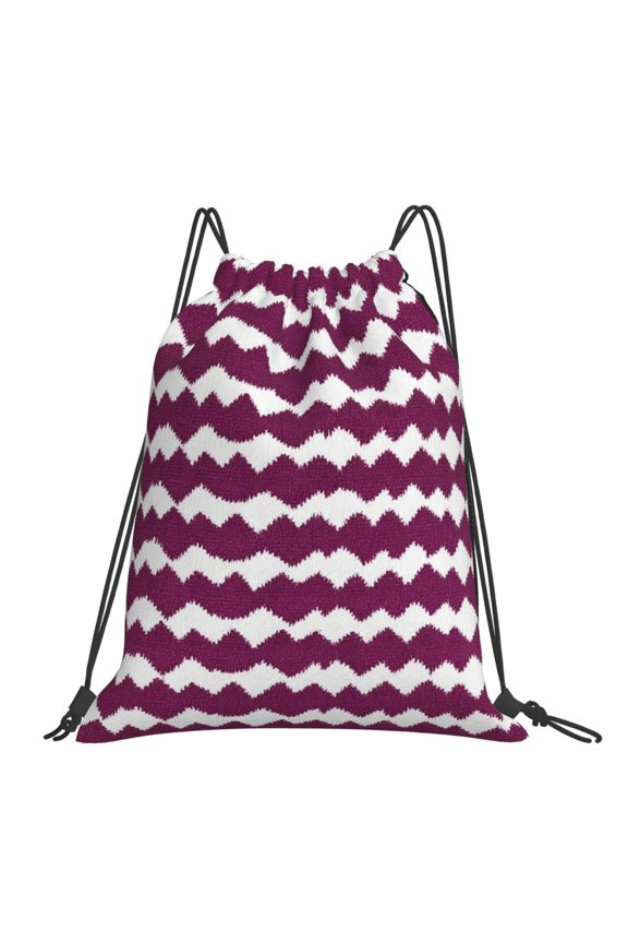 Leisure Draw String Mouth Backpack 16 X 14 Woven Band Durable Not Easy To Fall Off In Travel Portable Draw String Design Magenta Houndstooth_3
