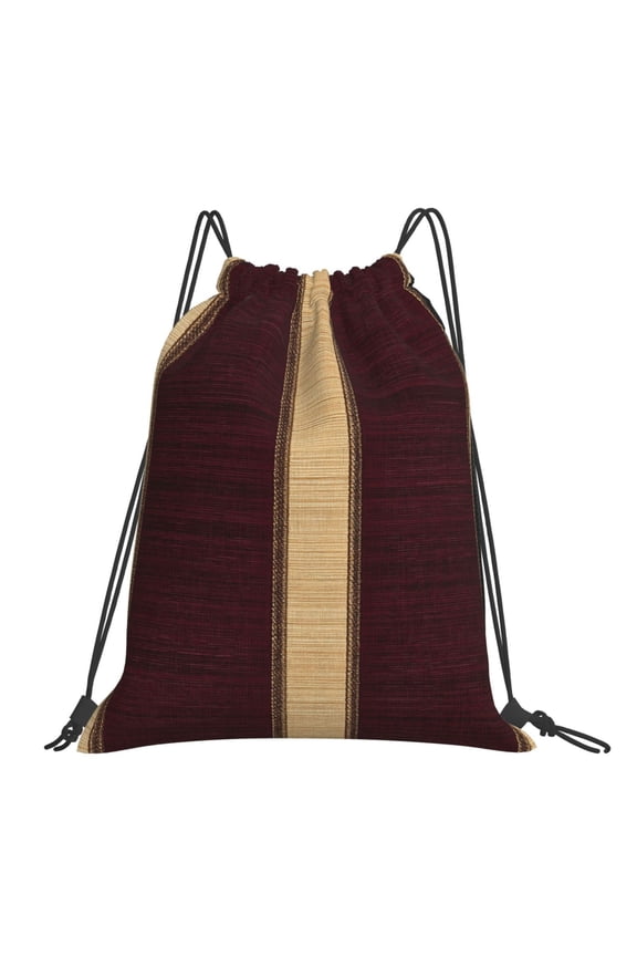 Leisure Draw String Mouth Backpack 16 X 14 Woven Band Durable Not Easy To Fall Off In Travel Portable Draw String Design Maroon Stripe_3